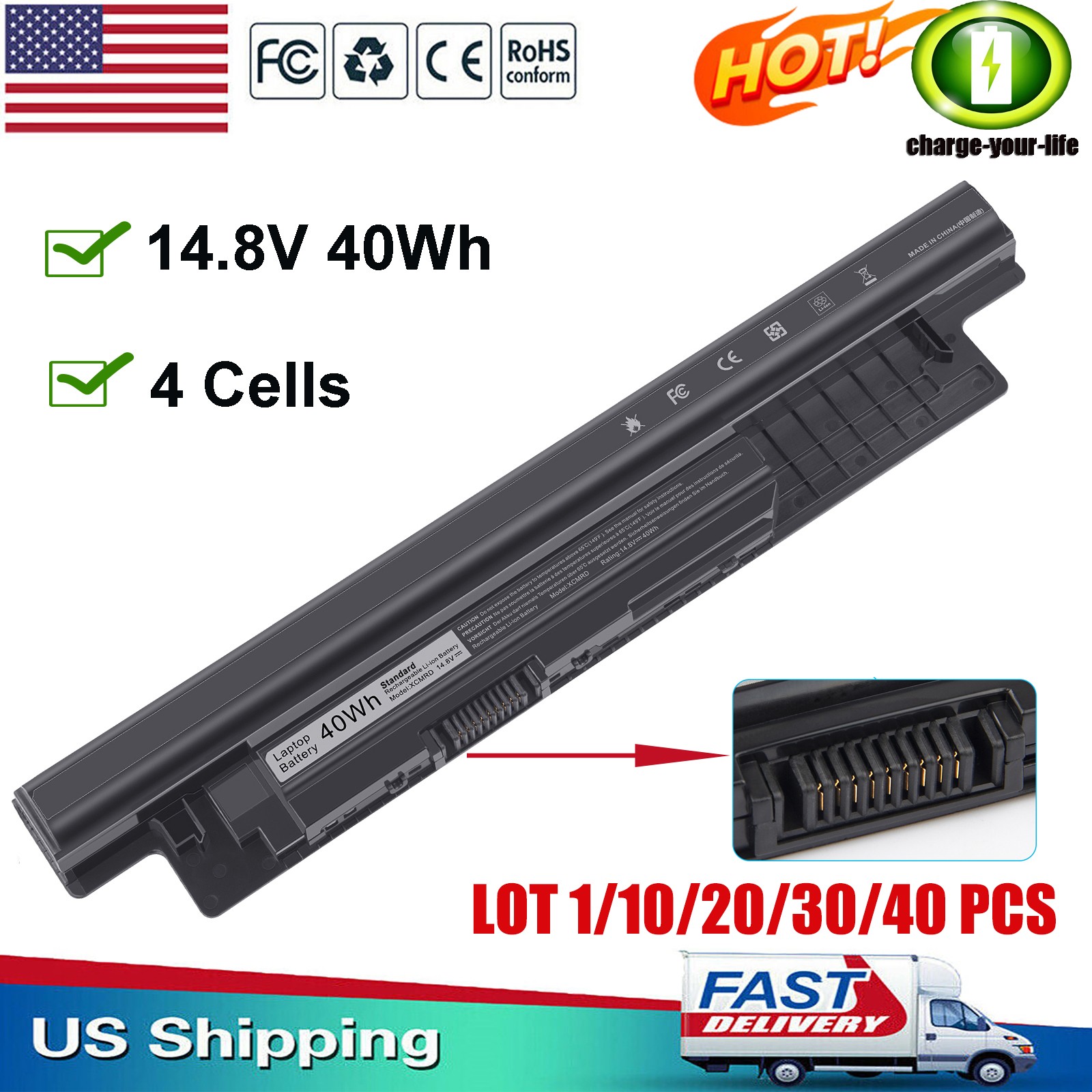 ✅LOT XCMRD MR90Y Battery For Dell Inspiron 3421 3521 5521 5537 3721 3737 40Wh US