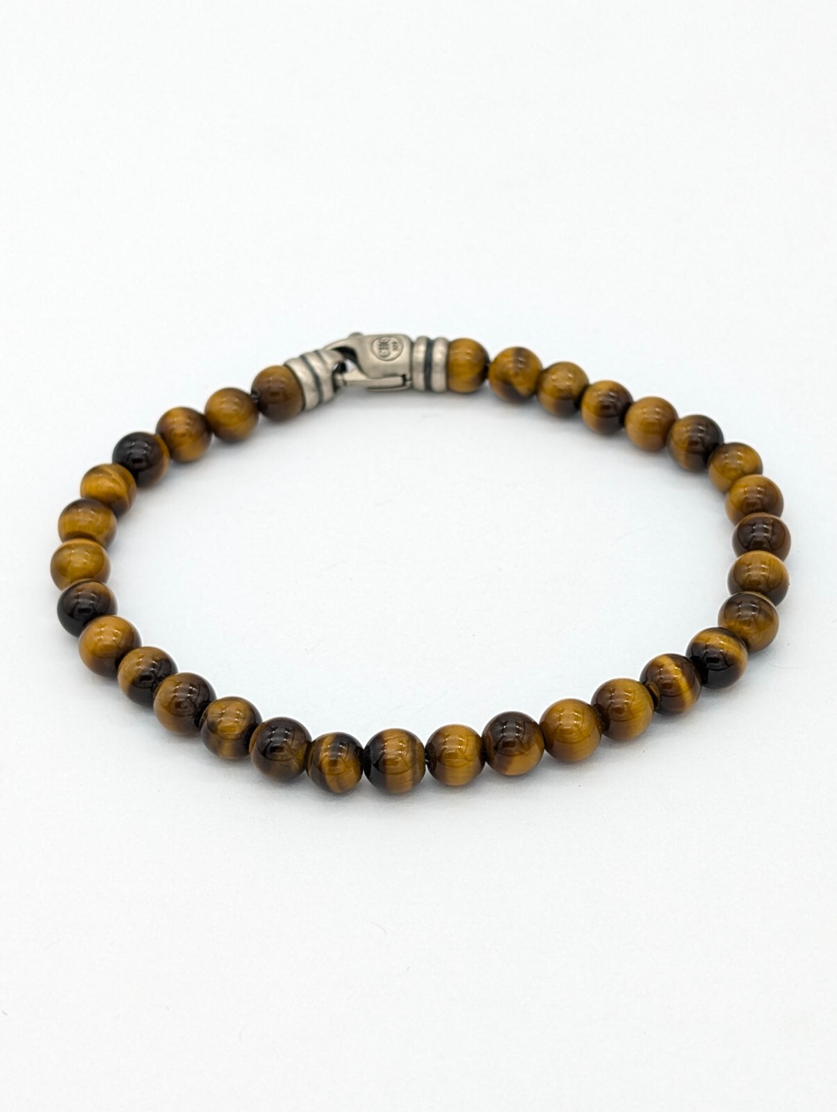 Men’s Tiger’s Eye Bead Bracelet Sterling Silver Handmade Spiritual Jewelry