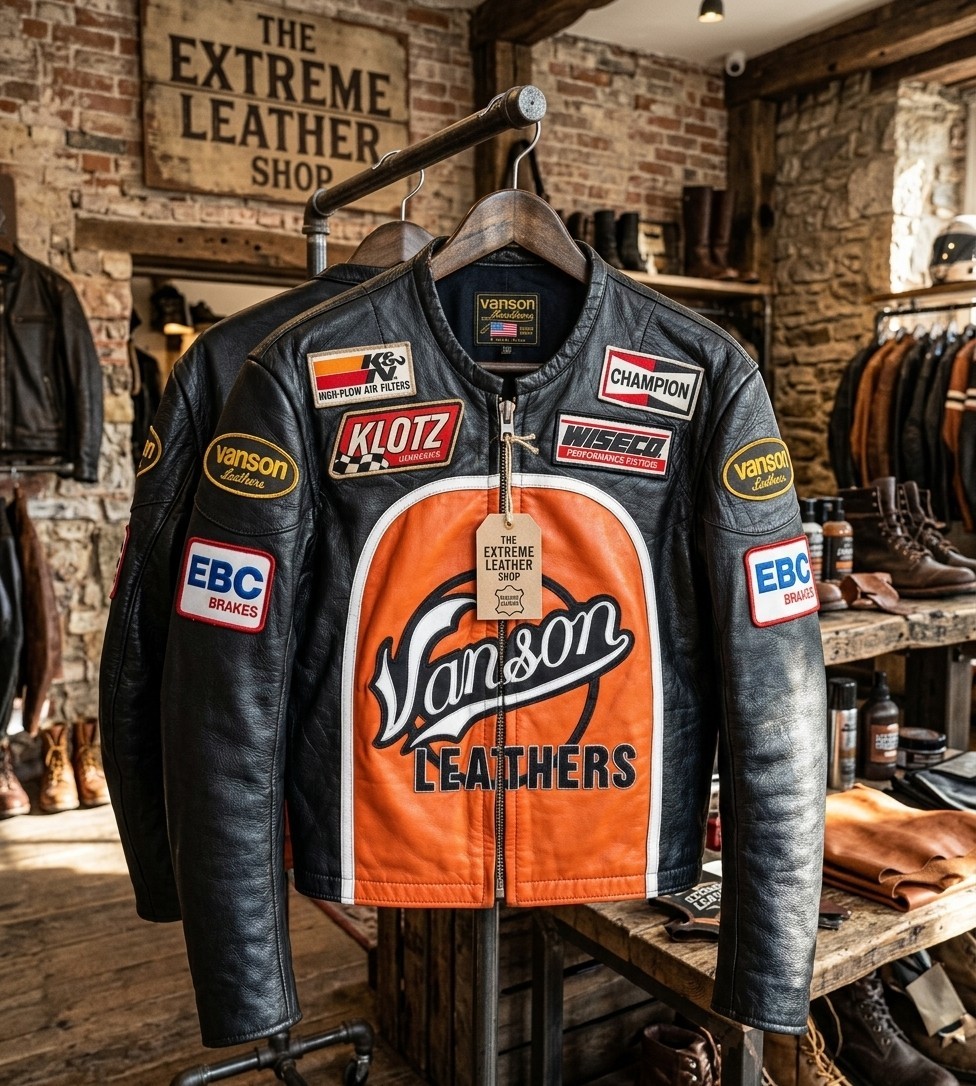 Vanson Leather Racing Jacket Black & Orange Motorcycle Biker Style 