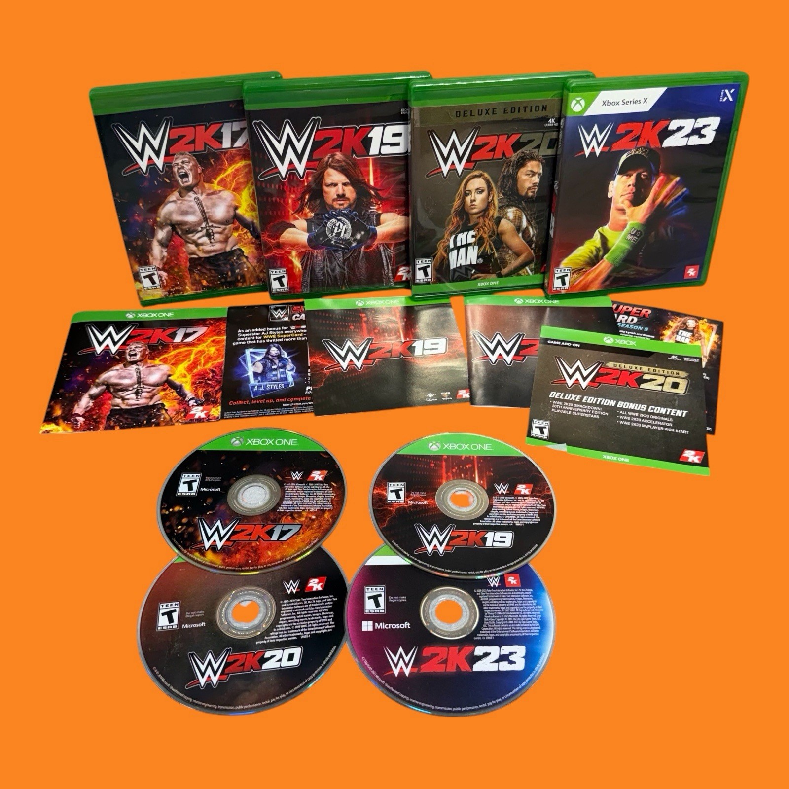 MINT💿 WWE 2K17 2K19 2K20 & 2K23 Wrestling Bundle Lot Xbox One Series X/S CIB