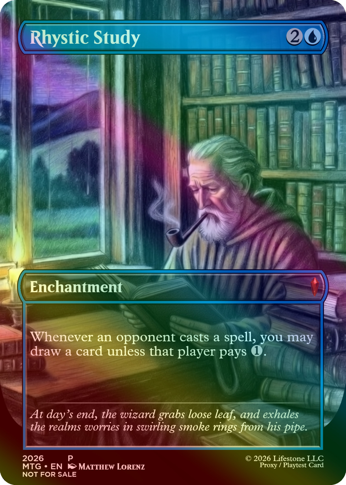 Rhystic Study - Borderless Foil - Premium Quality - Not Tournament Authorized Rhystic Study - Borderless Foil - Premium Quality - Not Tournament Authorized