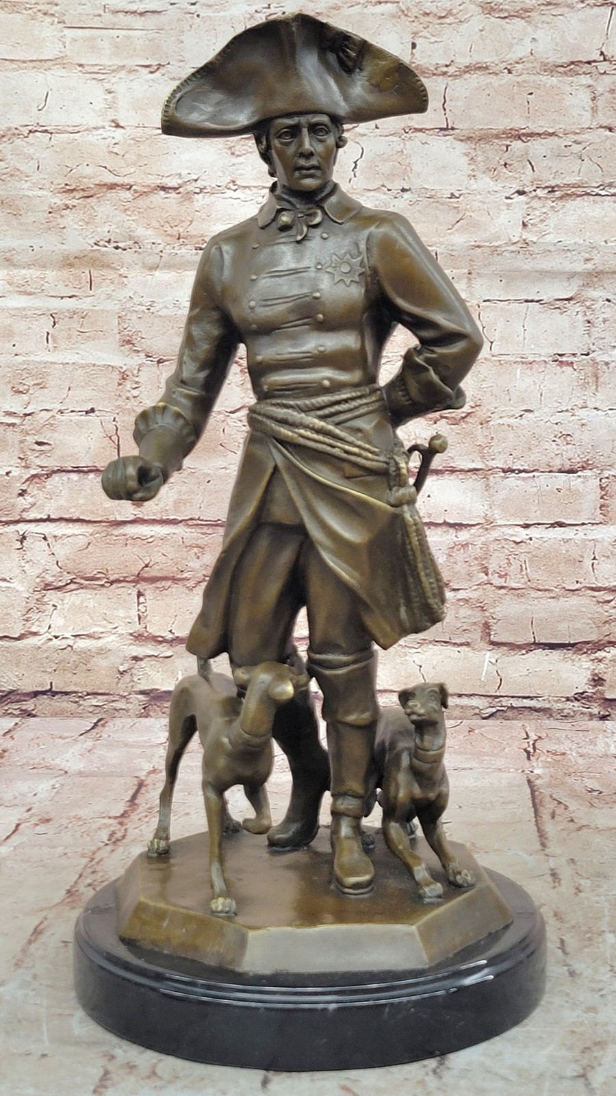 Frederick the Great Warrior King with two Dogs Bronze Sculpture Marble Statue