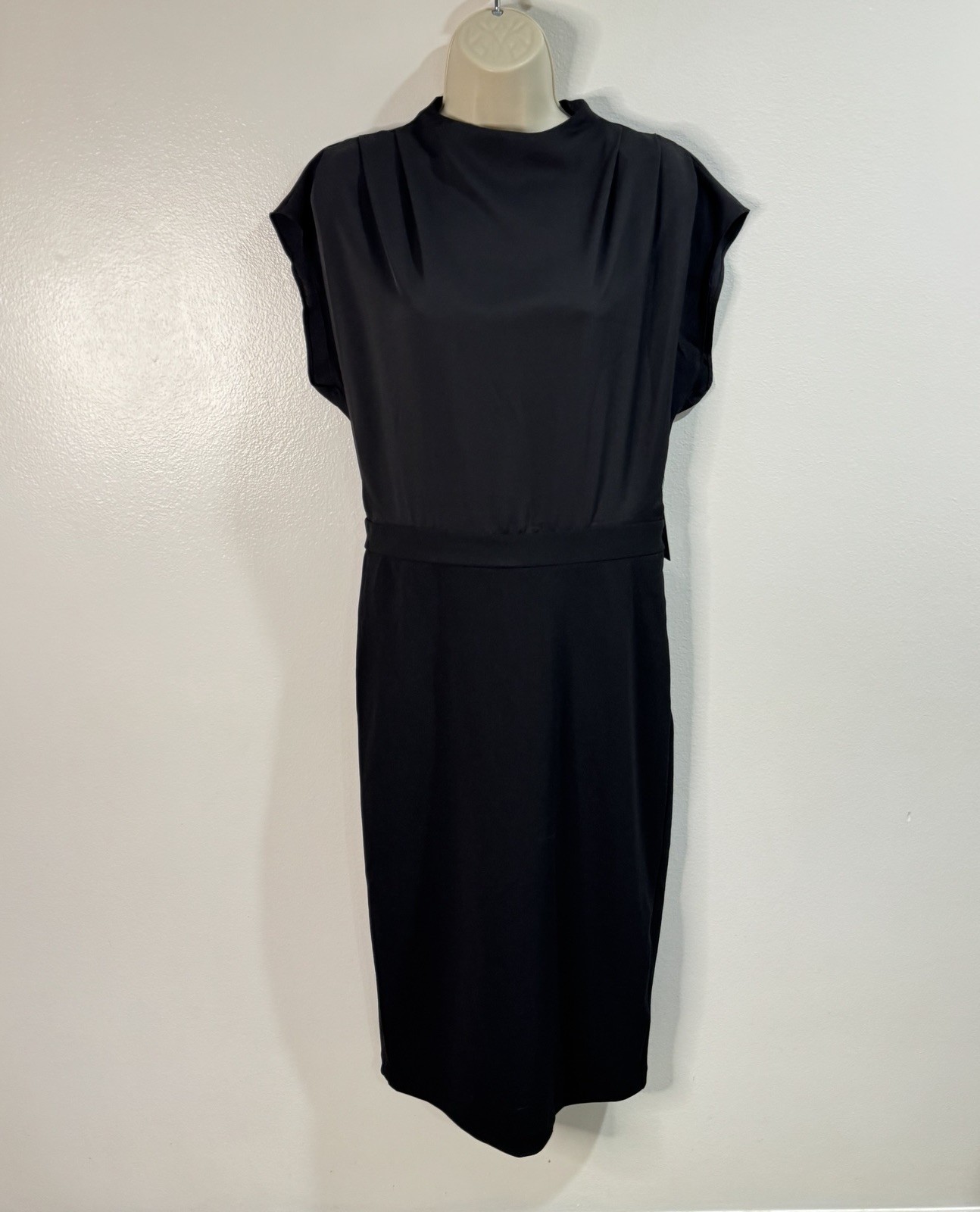 NWT Express Dress M Black Pencil Sheath High Neck Minimalist Career Cocktail
