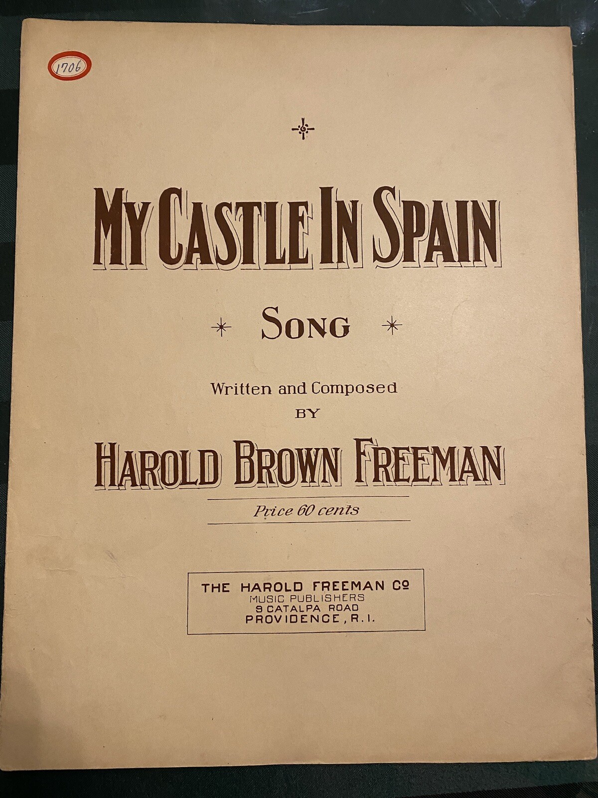 1911 MY CASTLE IN SPAIN Vintage Sheet Music by Harold Brown Freeman