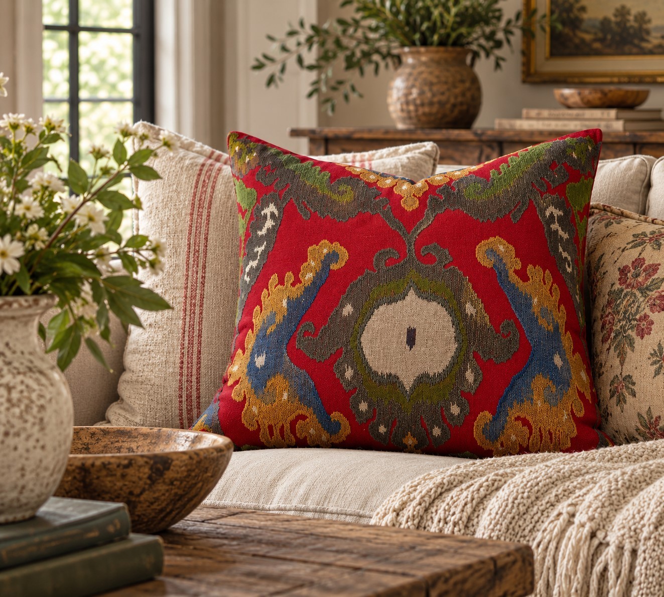 Pottery Barn Inna Pillow Cover Red 24x24 sq Floral Applique Rareš¦©. Pottery Barn Inna Pillow Cover Red 24x24 sq Floral Applique Rareš¦©.