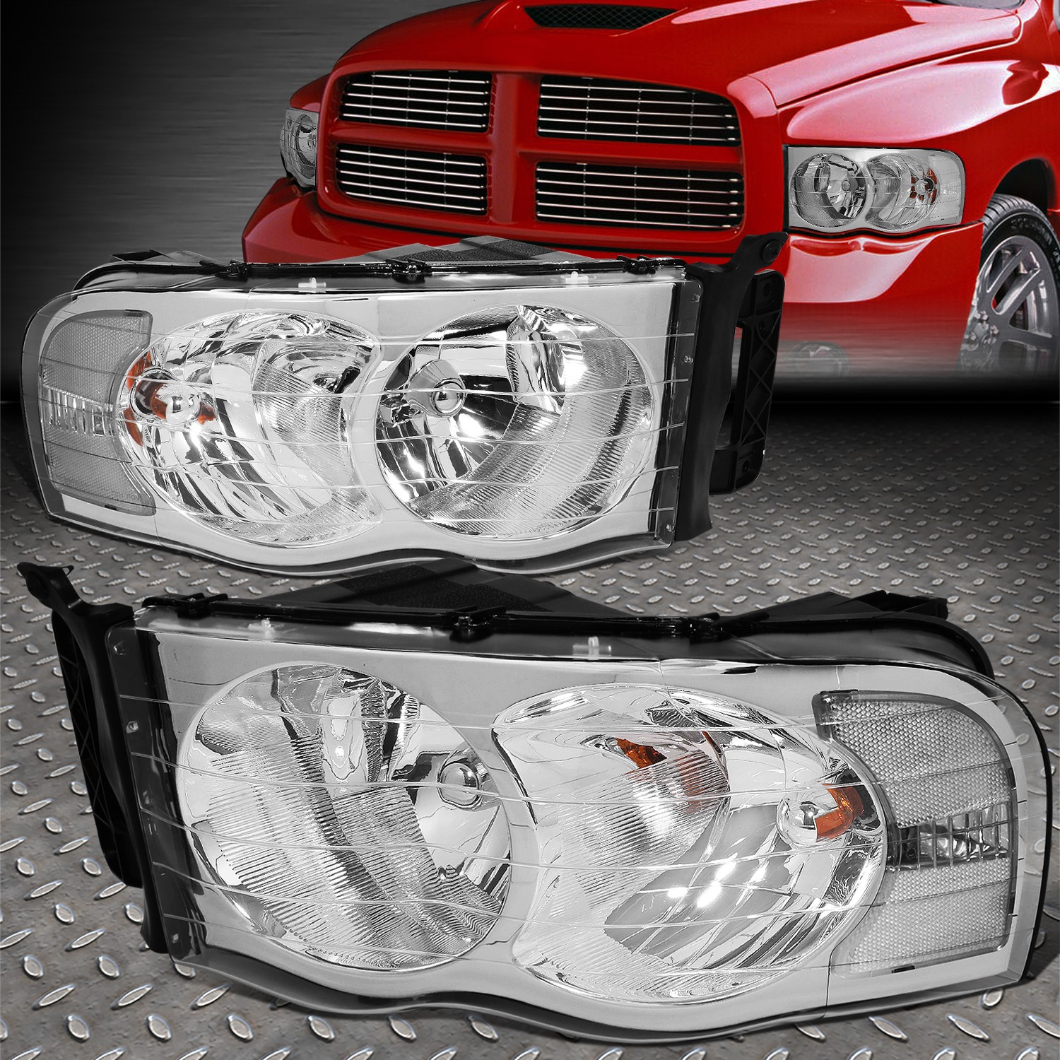 FOR 02-05 DODGE RAM 1500 2500 3500 CHROME HOUSING CLEAR CORNER HEADLIGHT LAMPS FOR 02-05 DODGE RAM 1500 2500 3500 CHROME HOUSING CLEAR CORNER HEADLIGHT LAMPS