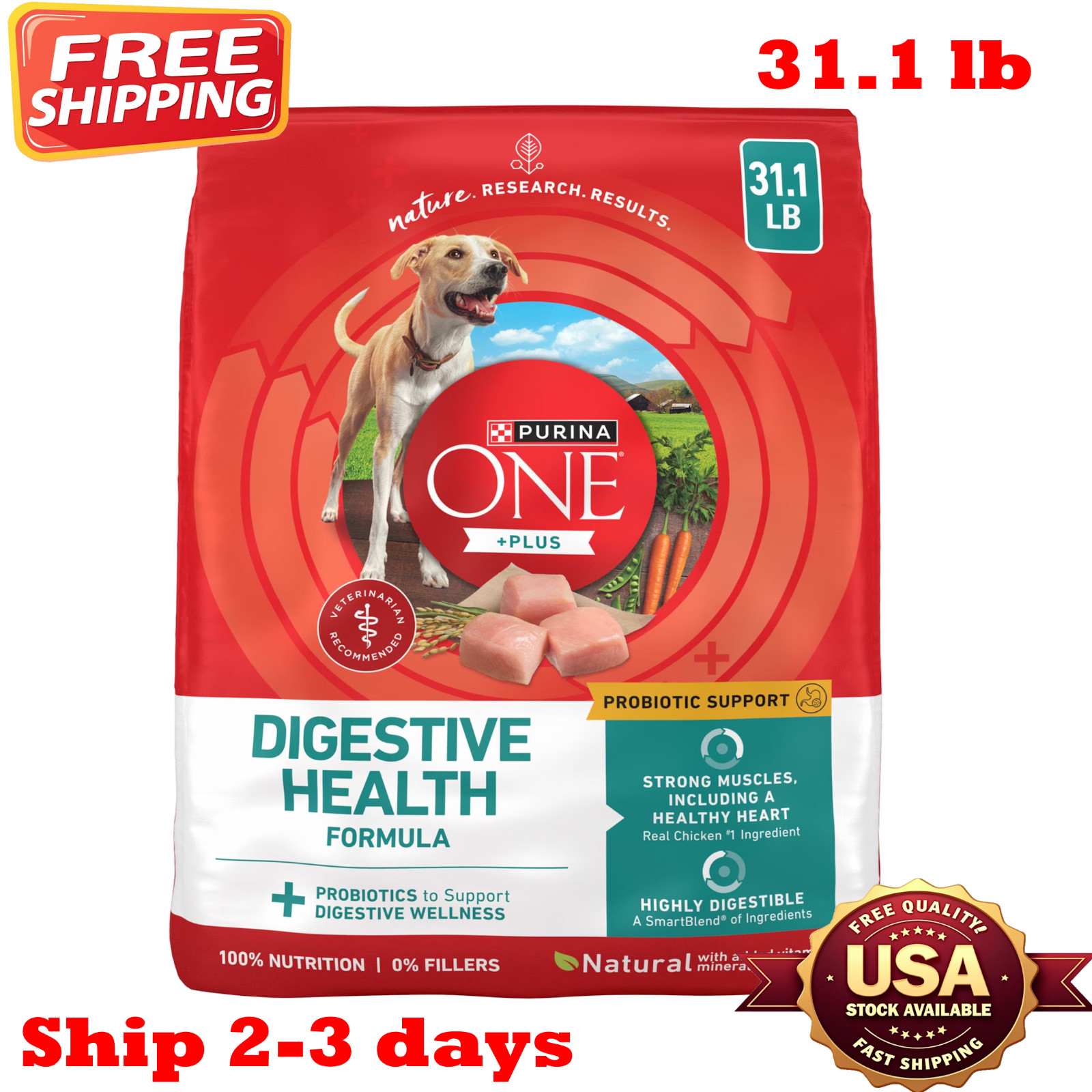 Purina ONE Digestive Health Chicken Rice Dry Dog Food, 31.1 lb