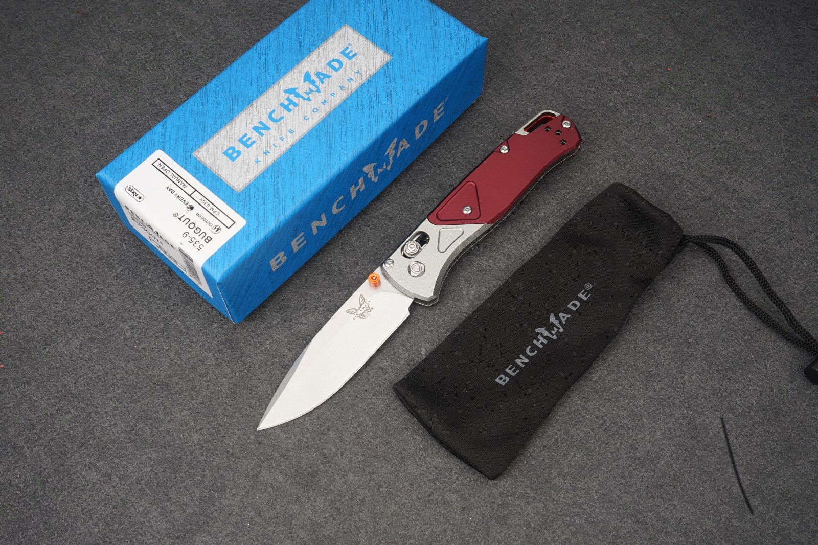 Benchmade 535-09 Bugout Folding Knife, Grey/Redstone Aluminum & Richlite Handle,