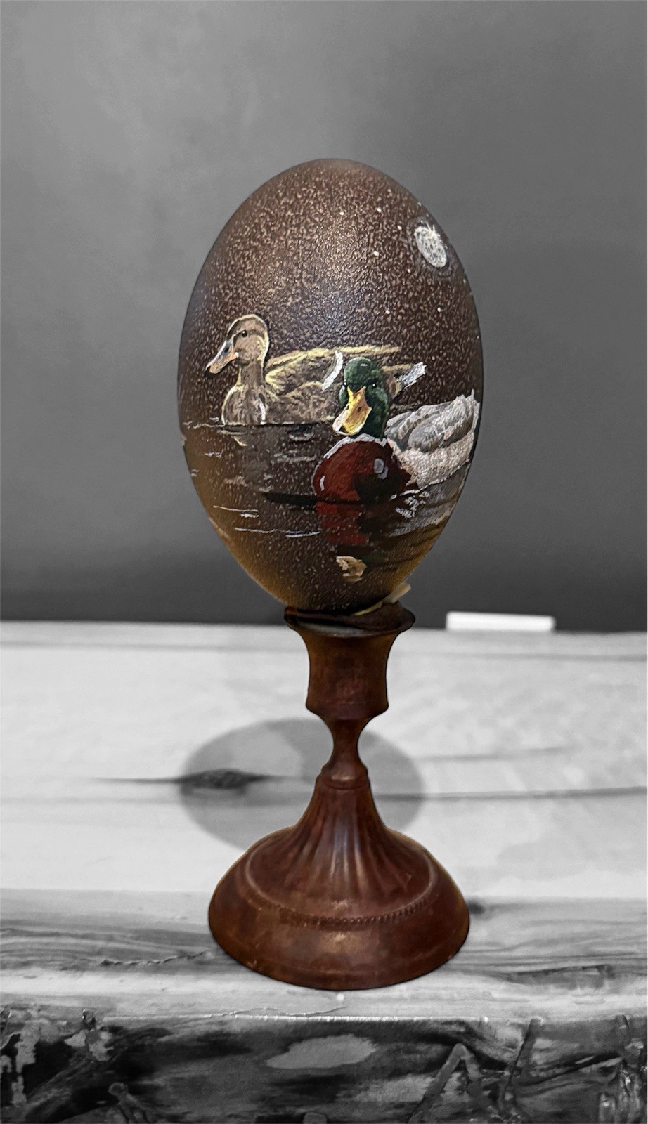 One Of A Kind Signed Hand Painted Emu Egg With Mallard Ducks Janet killin