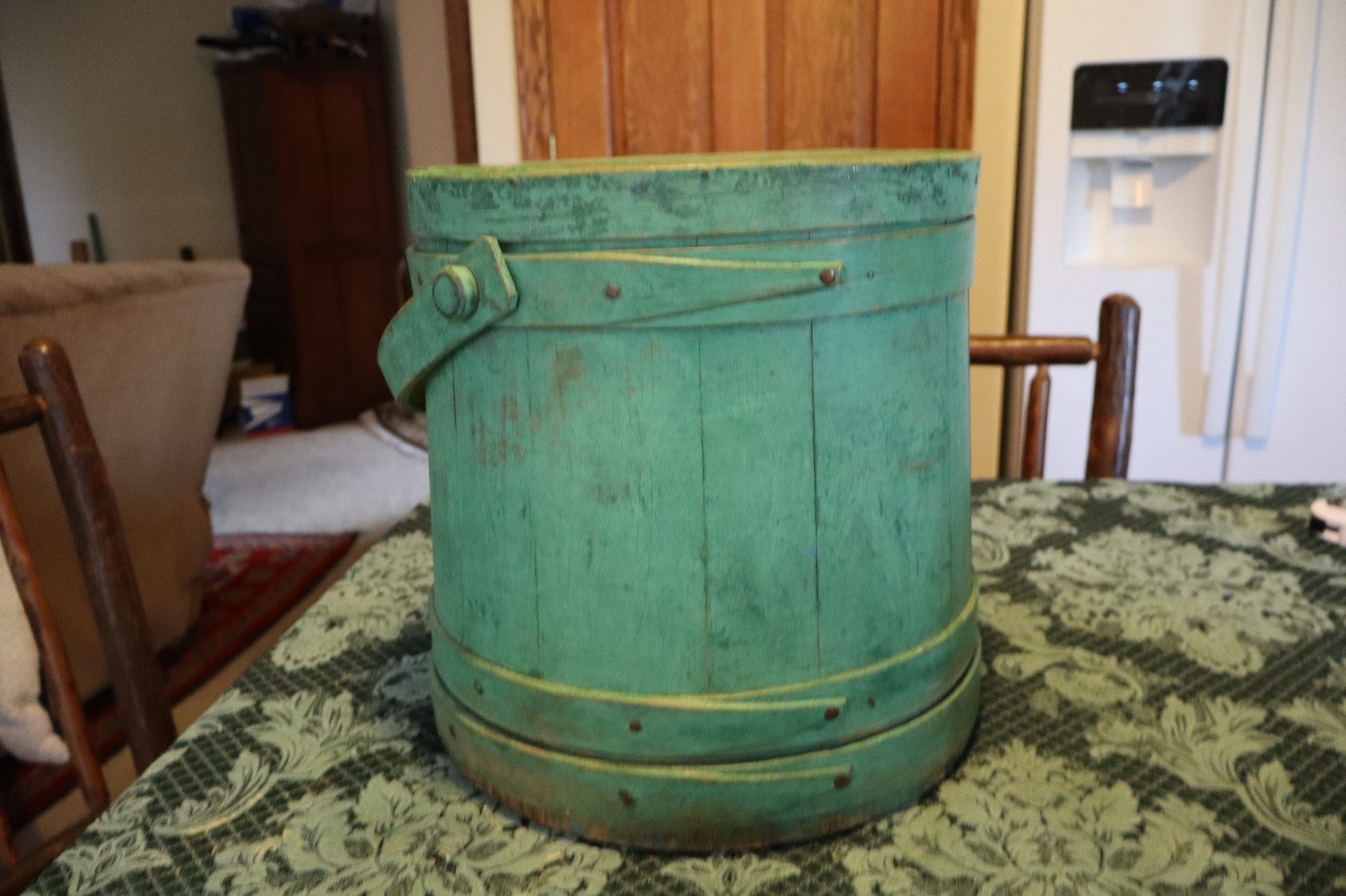 ANTIQUE WOODEN GREEN SUGAR FIRKIN 12 ANTIQUE WOODEN GREEN SUGAR FIRKIN 12