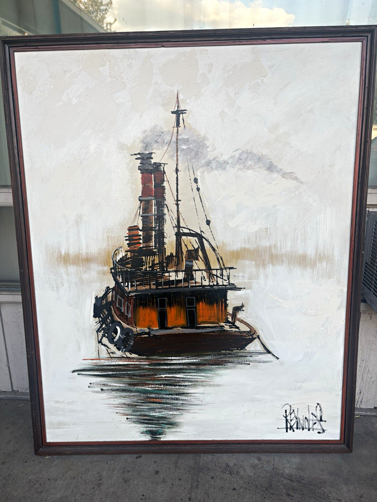 Vintage Signed Nautical Boat Seascape Painting Canvas 53x43 Vintage Signed Nautical Boat Seascape Painting Canvas 53x43