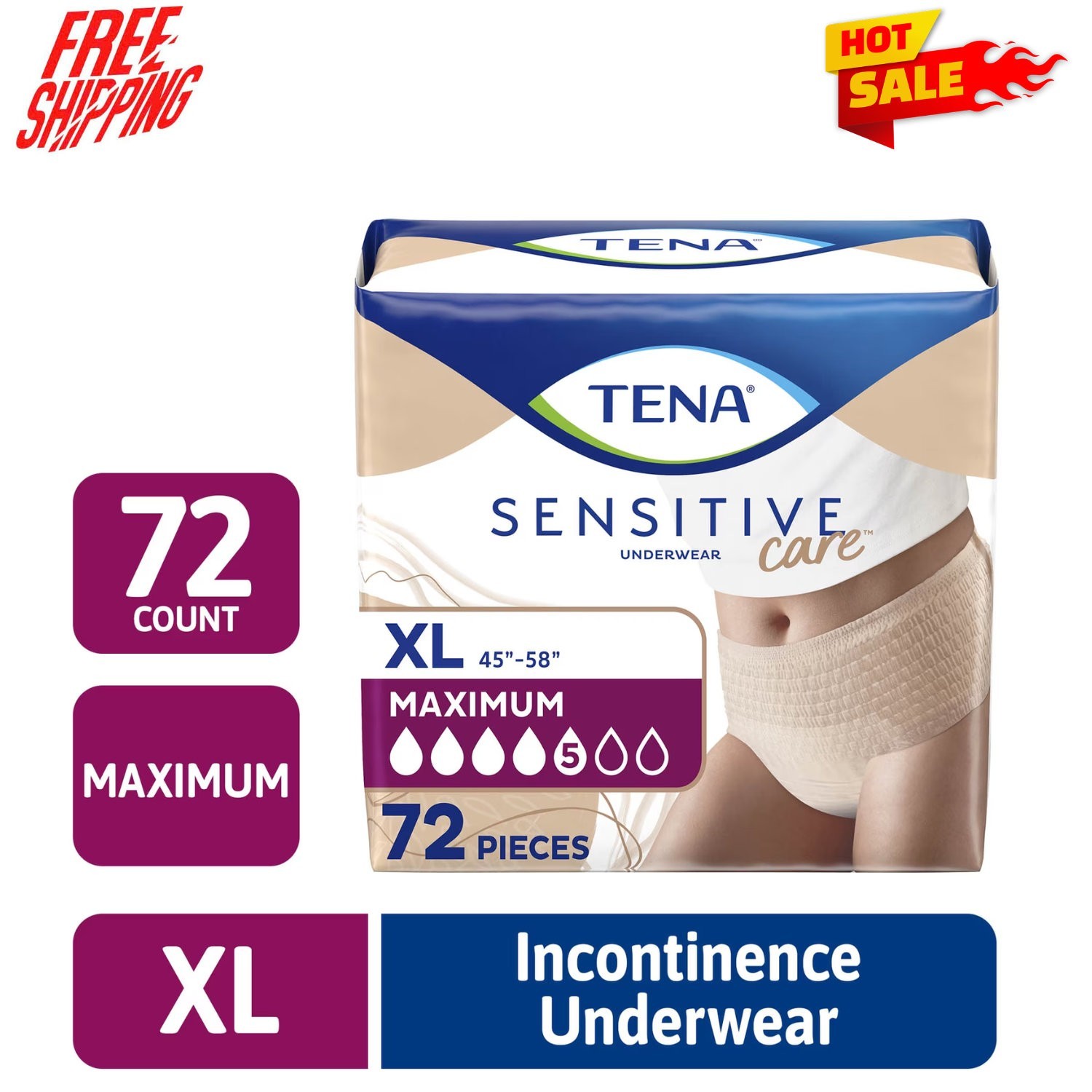 TENA Sensitive Care Women\'s Maximum Underwear XL 72 Count TENA Sensitive Care Women\'s Maximum Underwear XL 72 Count