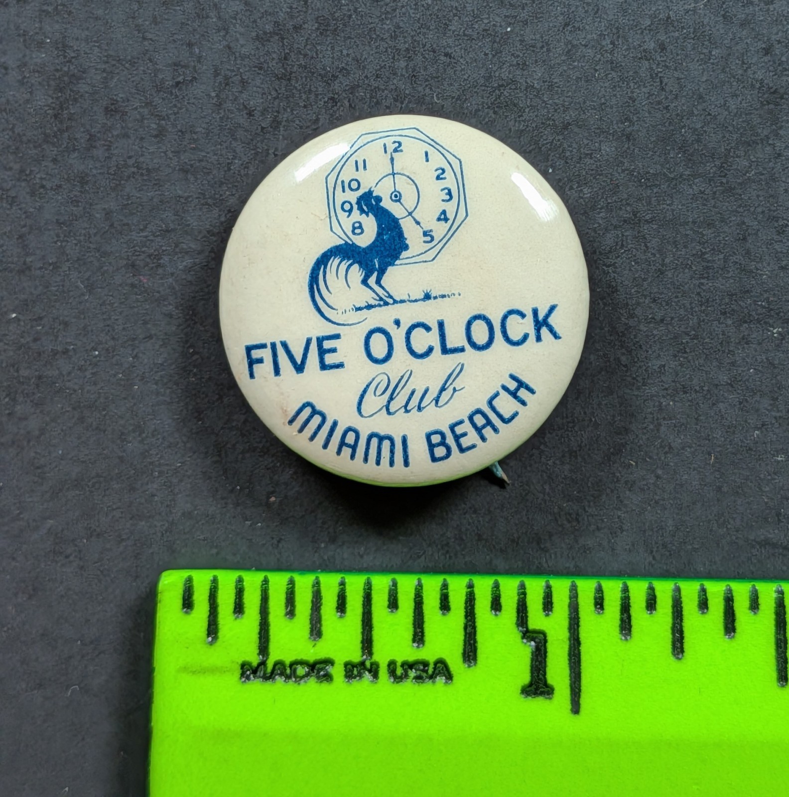 Vintage Five O'clock club Miami FL Pinback Pin