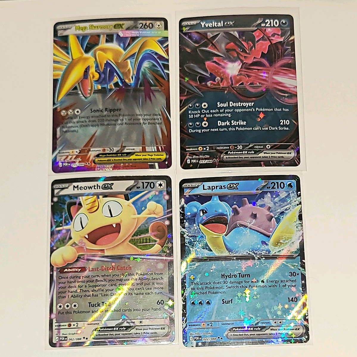 Pokemon 4 Card Ex Lot Perfect Order Meowth Ex Lapras Ex Skarmory Yveltal
