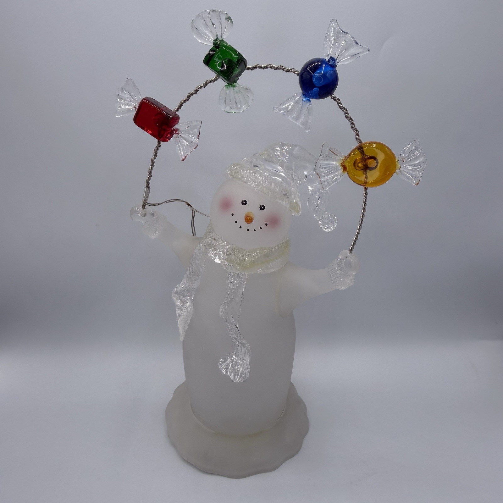 JCPenney Lighted Acrylic Snowman Holiday Treats Twinkling Candy Ornament Vintage