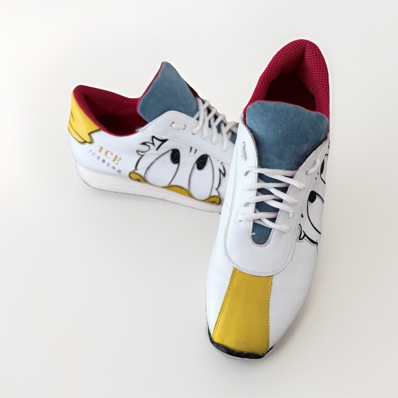 ICE ICEBERG Donald Duck Graphic Low Top Lace-Up Colorblock Sneakers White