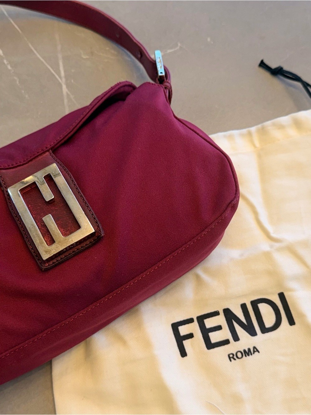 Fendi Wine Red Shoulder Bag with Signature \'F\' Hardware Fendi Wine Red Shoulder Bag with Signature \'F\' Hardware