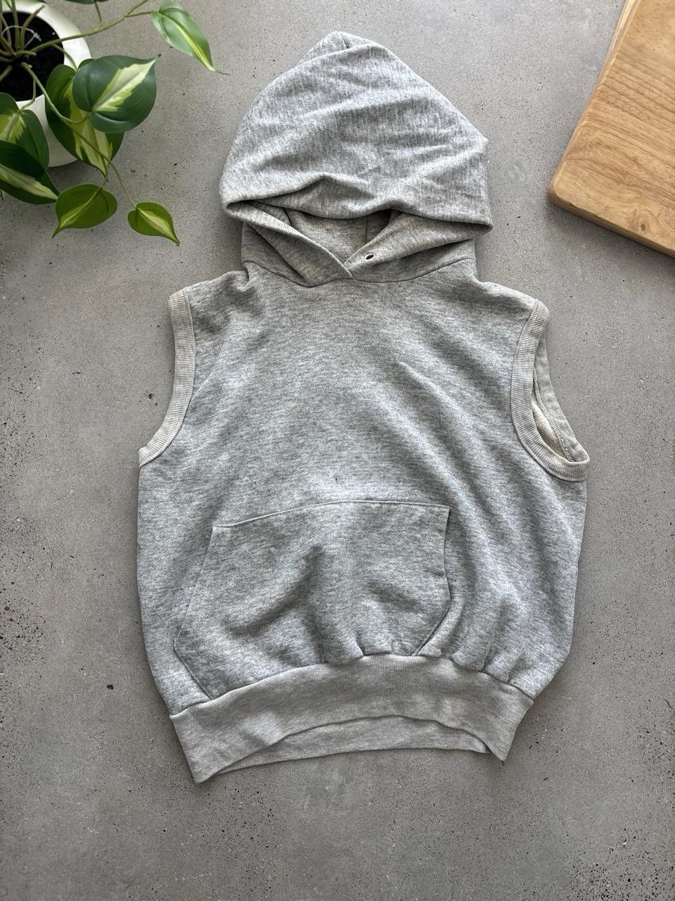 Vintage 1960s Heather Gray Men\'s S Sleeveless Pullover Fleece Hoodie Pouch Vintage 1960s Heather Gray Men\'s S Sleeveless Pullover Fleece Hoodie Pouch