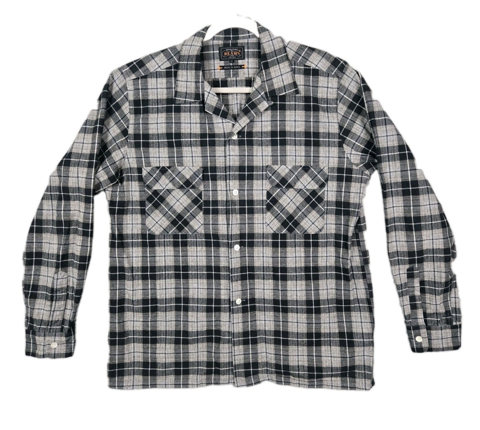 Beams Plus Japan Brushed Cotton Flannel Shirt Men\'s XL (US Medium) Gray Plaid