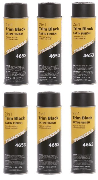 Transtar 4653 2 in 1 Trim Aerosol Satin Black (20 oz) (6 Pack)