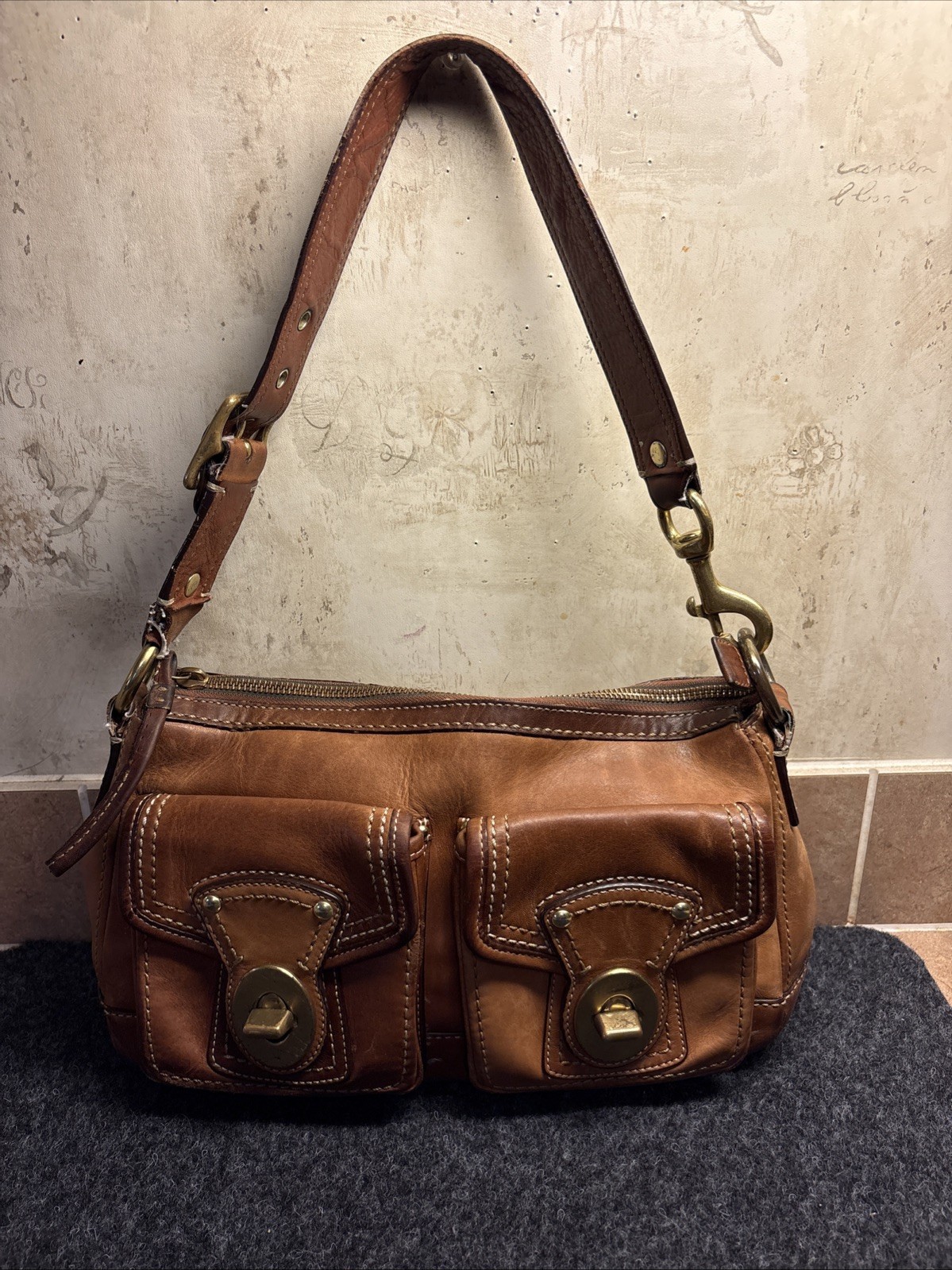 VTG Y2K Coach F12868 Vintage 65th Anniversary Butterscotch Double Turnlock VTG Y2K Coach F12868 Vintage 65th Anniversary Butterscotch Double Turnlock