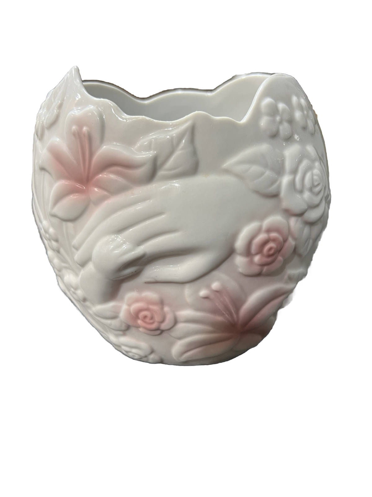 Vintage Mother And Baby Planter. Holding Hands Pink Ceramic Showers Gift Vintage Mother And Baby Planter. Holding Hands Pink Ceramic Showers Gift