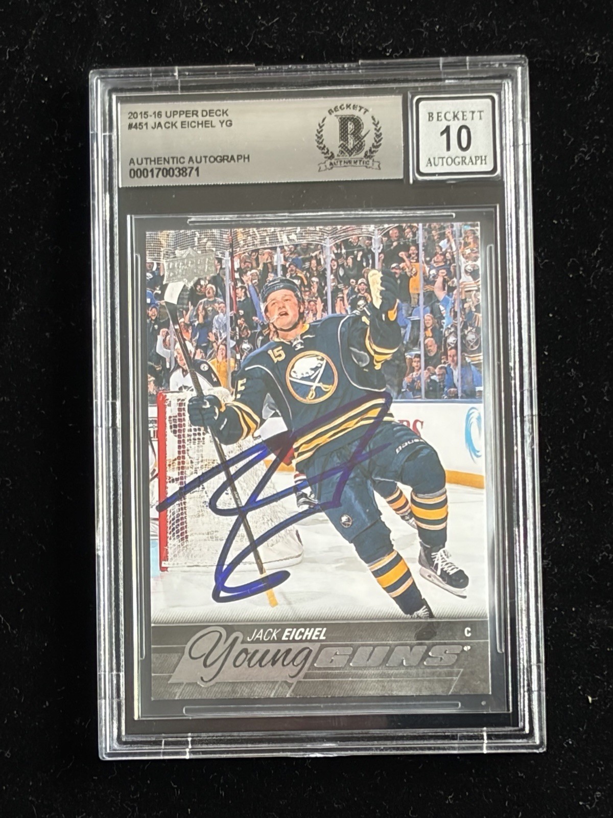 Jack Eichel Signed 2015-16 Upper Deck Young Guns #451 RC BAS Autograph Grade 10 Jack Eichel Signed 2015-16 Upper Deck Young Guns #451 RC BAS Autograph Grade 10