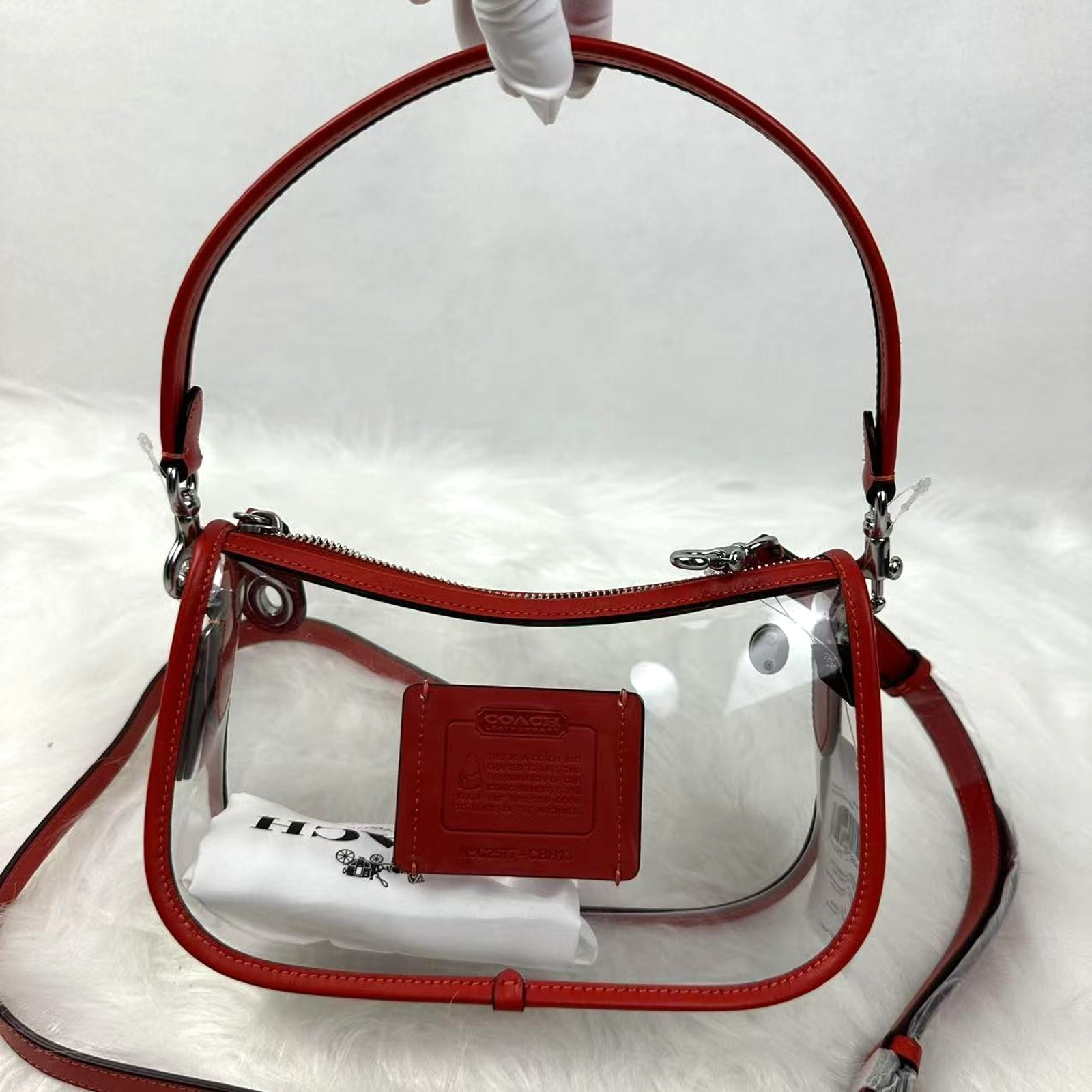 Coach Stadium Swinger Crossbody Bag In Clear PVC with Dust Bag CBH13 Red NWT Coach Stadium Swinger Crossbody Bag In Clear PVC with Dust Bag CBH13 Red NWT