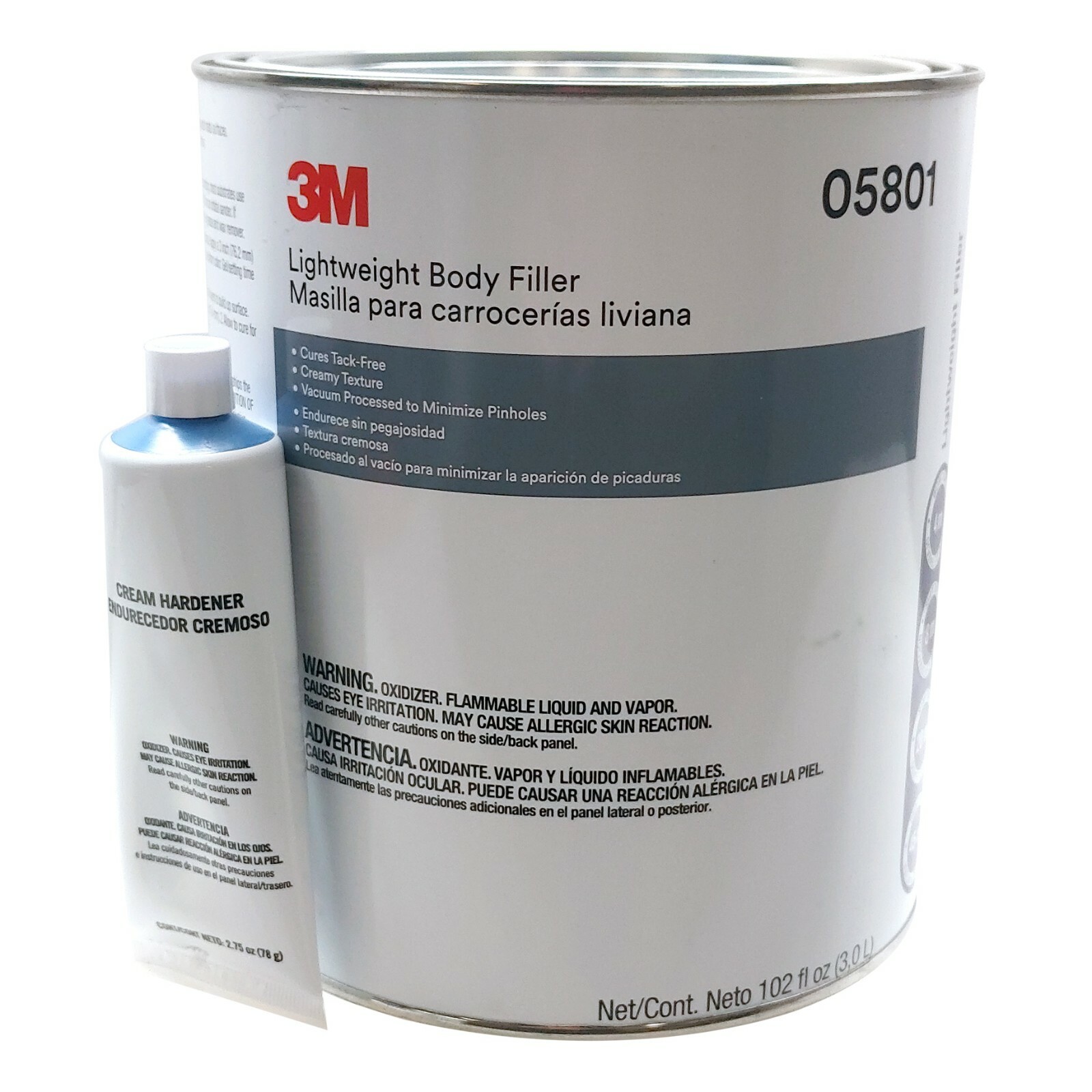 0.8 Gallon 3M Tack Free Lightweight Auto Body Filler with Hardener 05801 - Gray