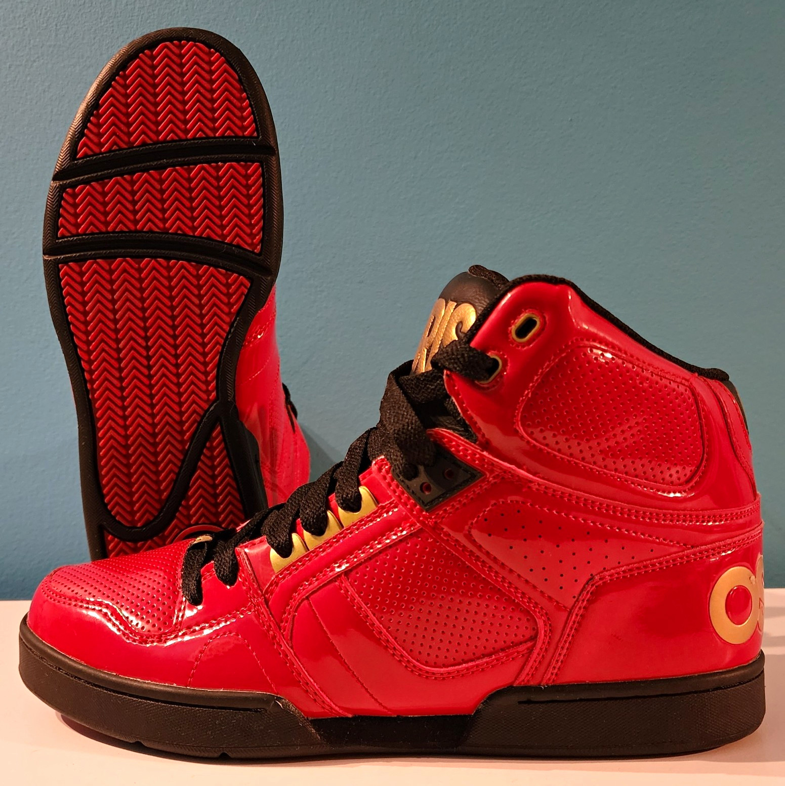 Osiris NYC 83 Men\'s High Top Lace Up Sneakers Red Black Gold 1130-2488 Osiris NYC 83 Men\'s High Top Lace Up Sneakers Red Black Gold 1130-2488