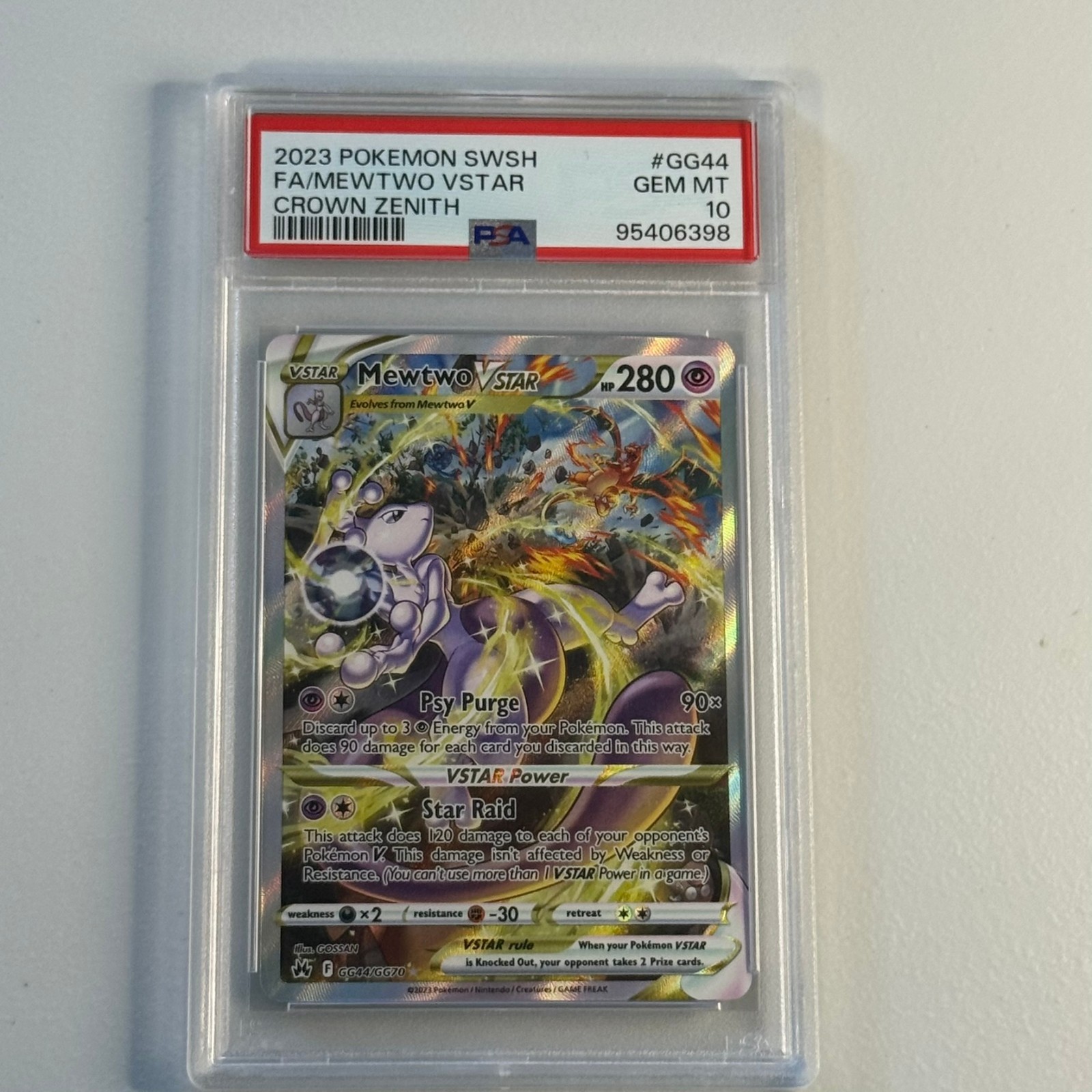2023 POKEMON SWORD AND SHIELD CROWN ZENITH #GG44 FULL ART/MEWTWO VSTAR PSA 10