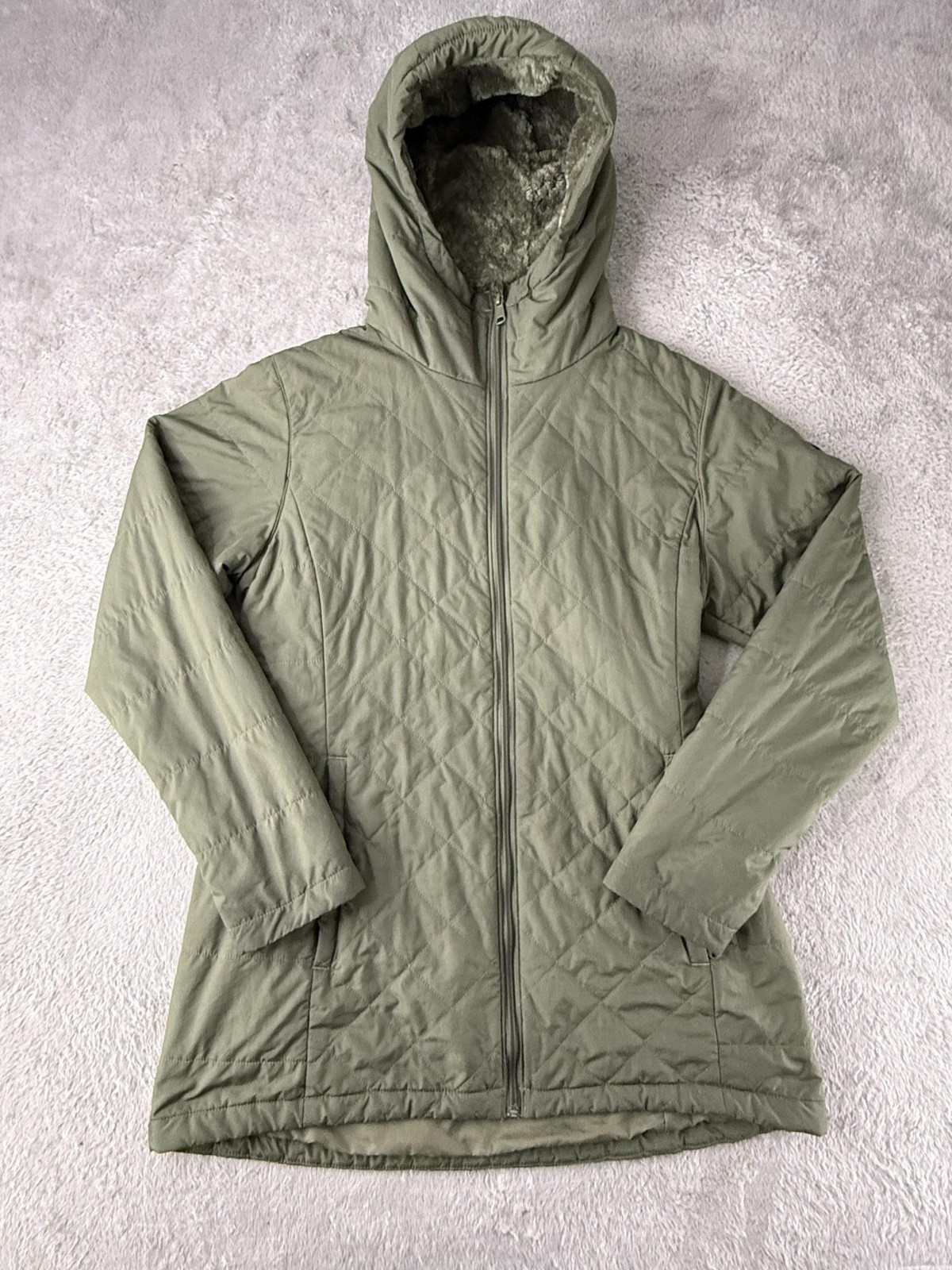 Columbia Jacket Womens Large Green Heavenly Hooded Quilted Fleece Lined Parka