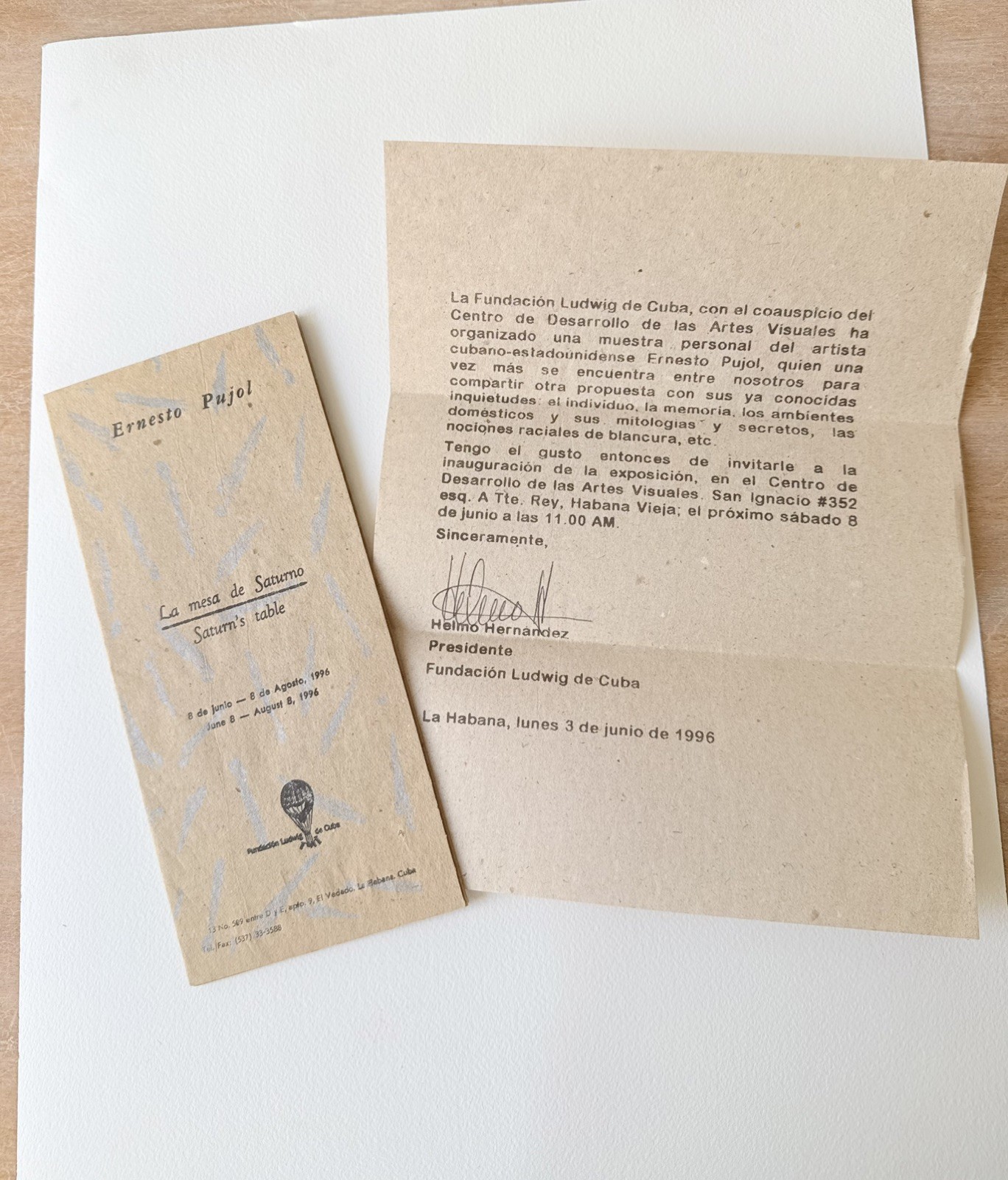 Ernesto Pujol Signed 1996 La Mesa de Saturno Catalog & Invitation Cuba