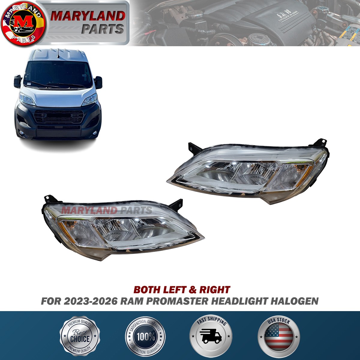 For 2023-2026 RAM Promaster Both Left & Right Headlight Halogen For 2023-2026 RAM Promaster Both Left & Right Headlight Halogen