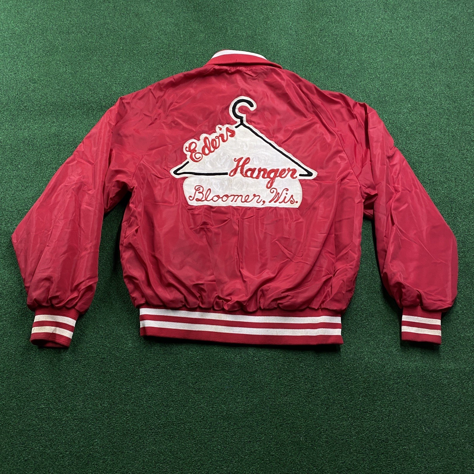 Vintage 60S Chain Stitch Jacket Mens M Red 70S Satin Bomber Coat USA MADE