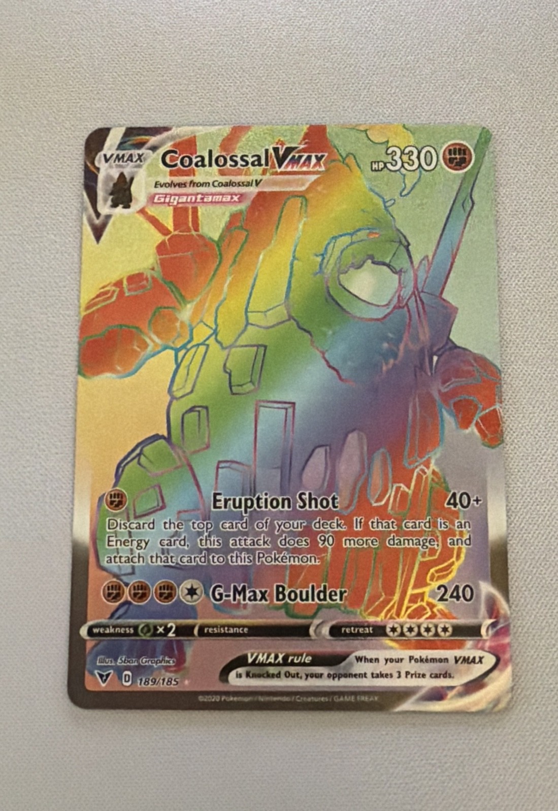 Coalossal VMAX (Secret) 189/185 Swsh04: Vivid Voltage Holo Coalossal VMAX (Secret) 189/185 Swsh04: Vivid Voltage Holo
