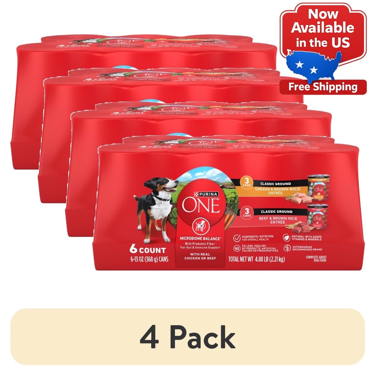 4 PACK - Purina ONE Natural Wet Dog Food, High Protein Soft, 13 oz, 6 cans 4 PACK - Purina ONE Natural Wet Dog Food, High Protein Soft, 13 oz, 6 cans