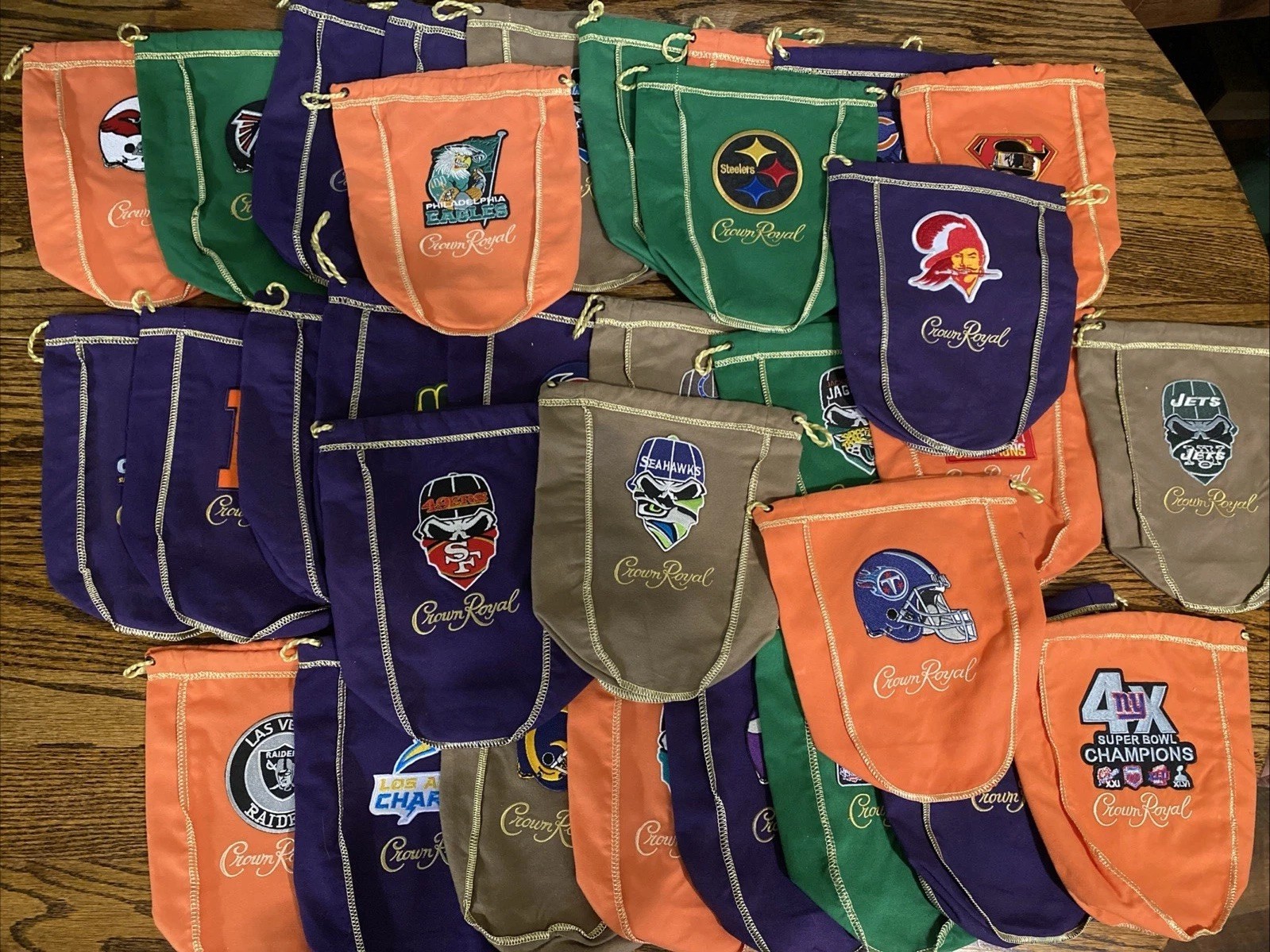 🏈🏈 All 32 NFL Logo’d CROWN ROYAL BAGS 9 x 7