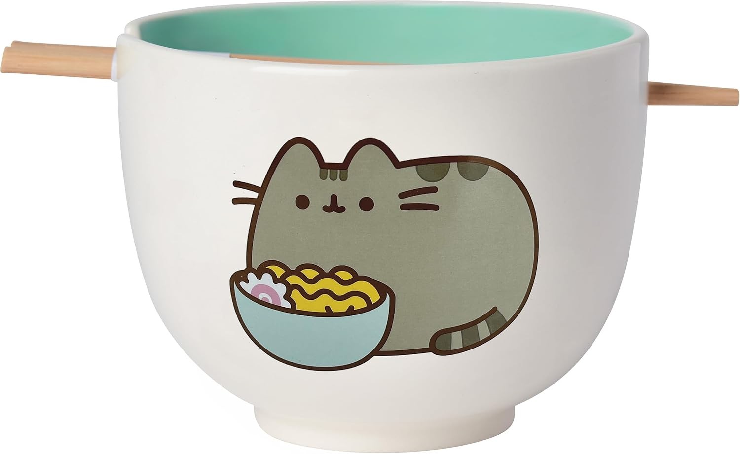 Pusheen the Cat Eating Ramen Bowl and Chopsticks Set, 3.94 Inch, Multicolor