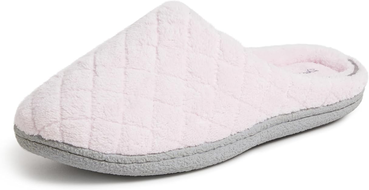Dearfoams Women\'s Leslie Slipper Microfiber Terry Memory Foam -Pink Size 7-8 US