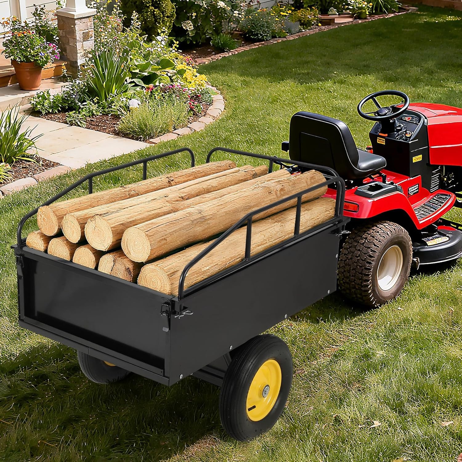 Heavy Duty 750 lbs Garden Dump Trailer, 17 Cu Ft Steel ATV Tow Utility Cart