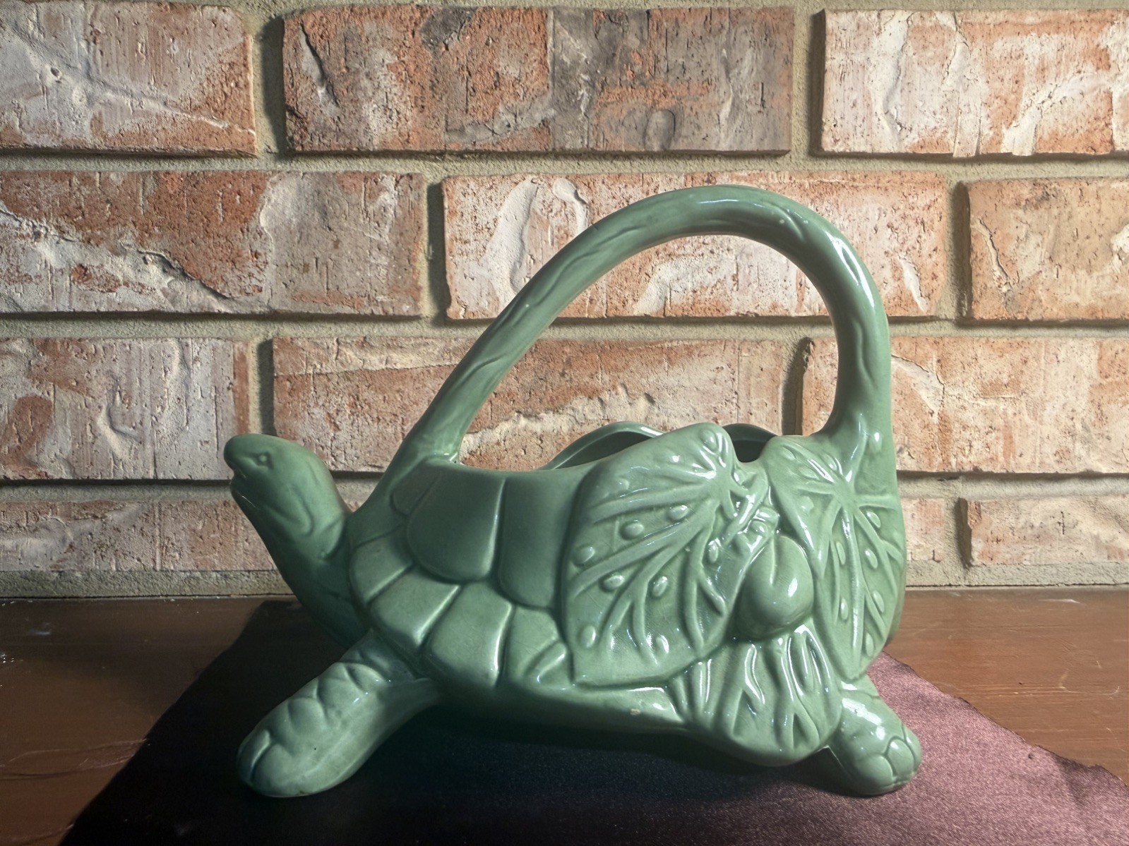 Vintage McCoy Pottery Green Ceramic Turtle Watering Can or Handled Planter