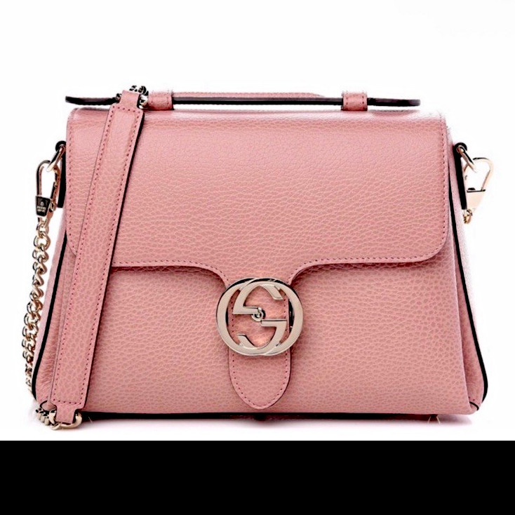 Gucci Pink Pebbled Logo Crossbody Bag with Chain Strap, Silver Hardware Gucci Pink Pebbled Logo Crossbody Bag with Chain Strap, Silver Hardware