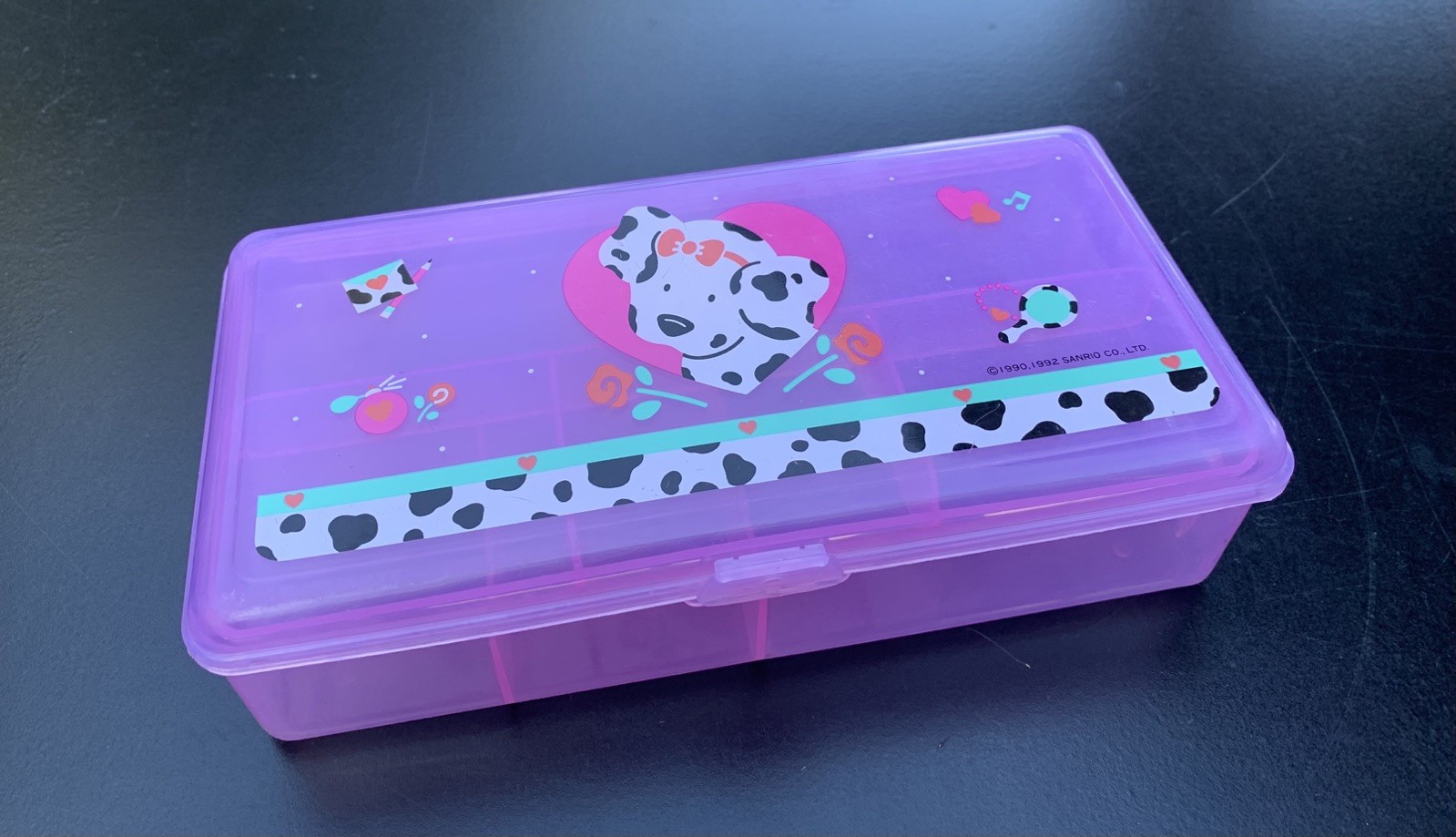 Spottie Dottie Nice Pink Plastic Pencil Box Case w Tray Vintage Sanrio *Crack*