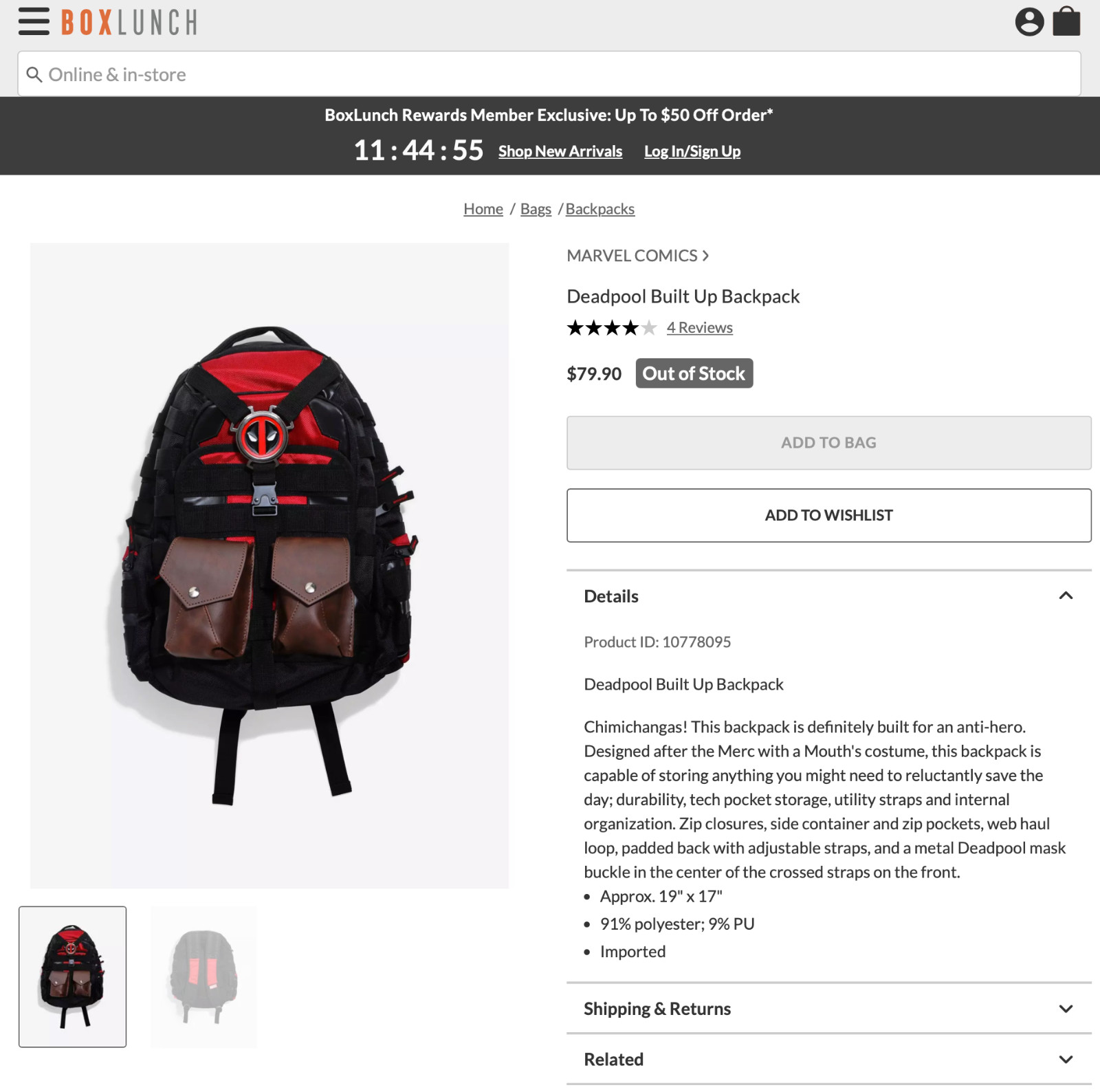Brand New Boxlunch Marvel Deadpool Backpack Brand New Boxlunch Marvel Deadpool Backpack