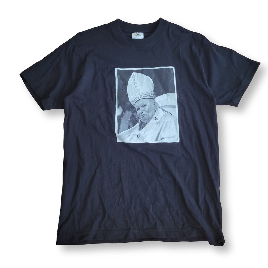 NRG Vintage Pope John Paul II Graphic T Shirt Mens Black Catholic Religion Tee