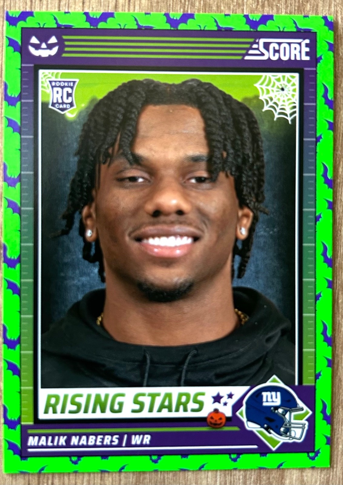 Malik Nabers 2024 Score Halloween Rising Stars Green Bats #37 New York Giants RC Malik Nabers 2024 Score Halloween Rising Stars Green Bats #37 New York Giants RC