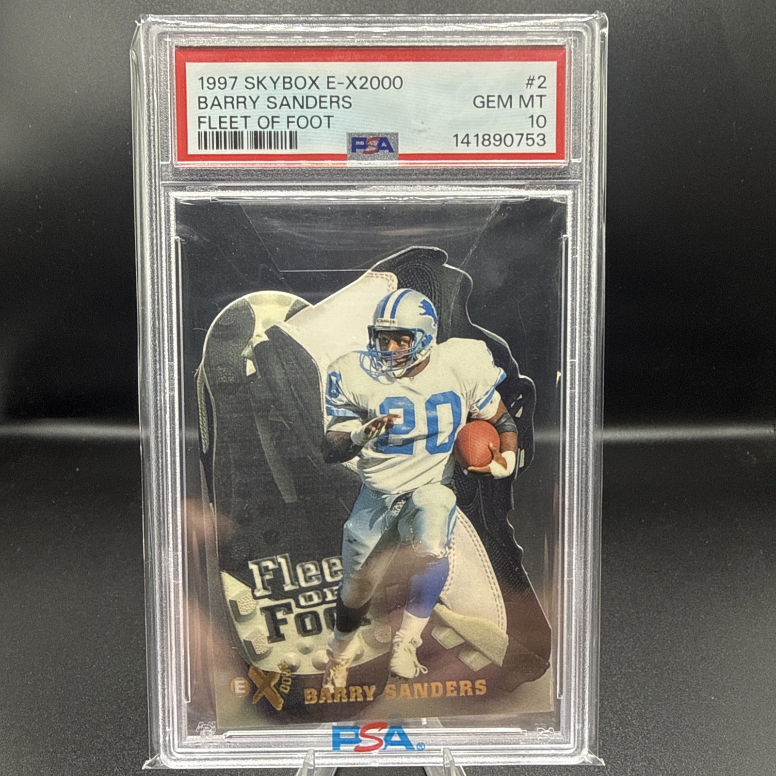 💎1997 Skybox EX-2000 Fleet of Foot #2 HOF RB Barry Sanders PSA 10 💎VERY RARE💎