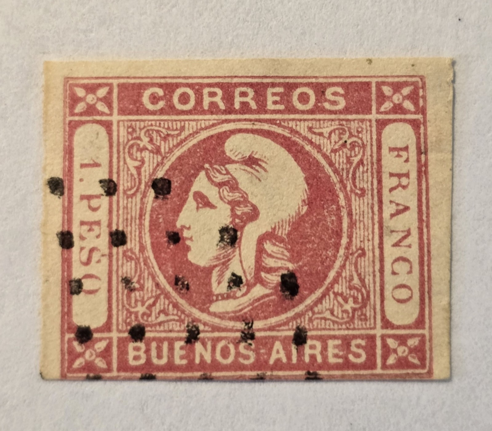 Argentina (Liberty Head) Scott #12 GJ #21 ($150) - 1p rose - Used- VF - 1862