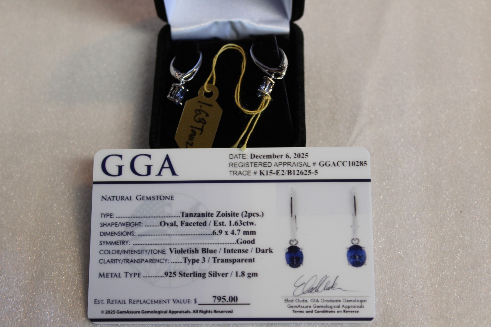 Ladies 1.63CT Tanzinite Sterling Silver Earrings Ladies 1.63CT Tanzinite Sterling Silver Earrings